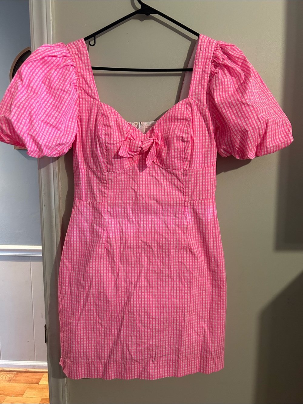 Lilly Pulitzer Hot Pink Gingham Puff Sleeve Mini Dress